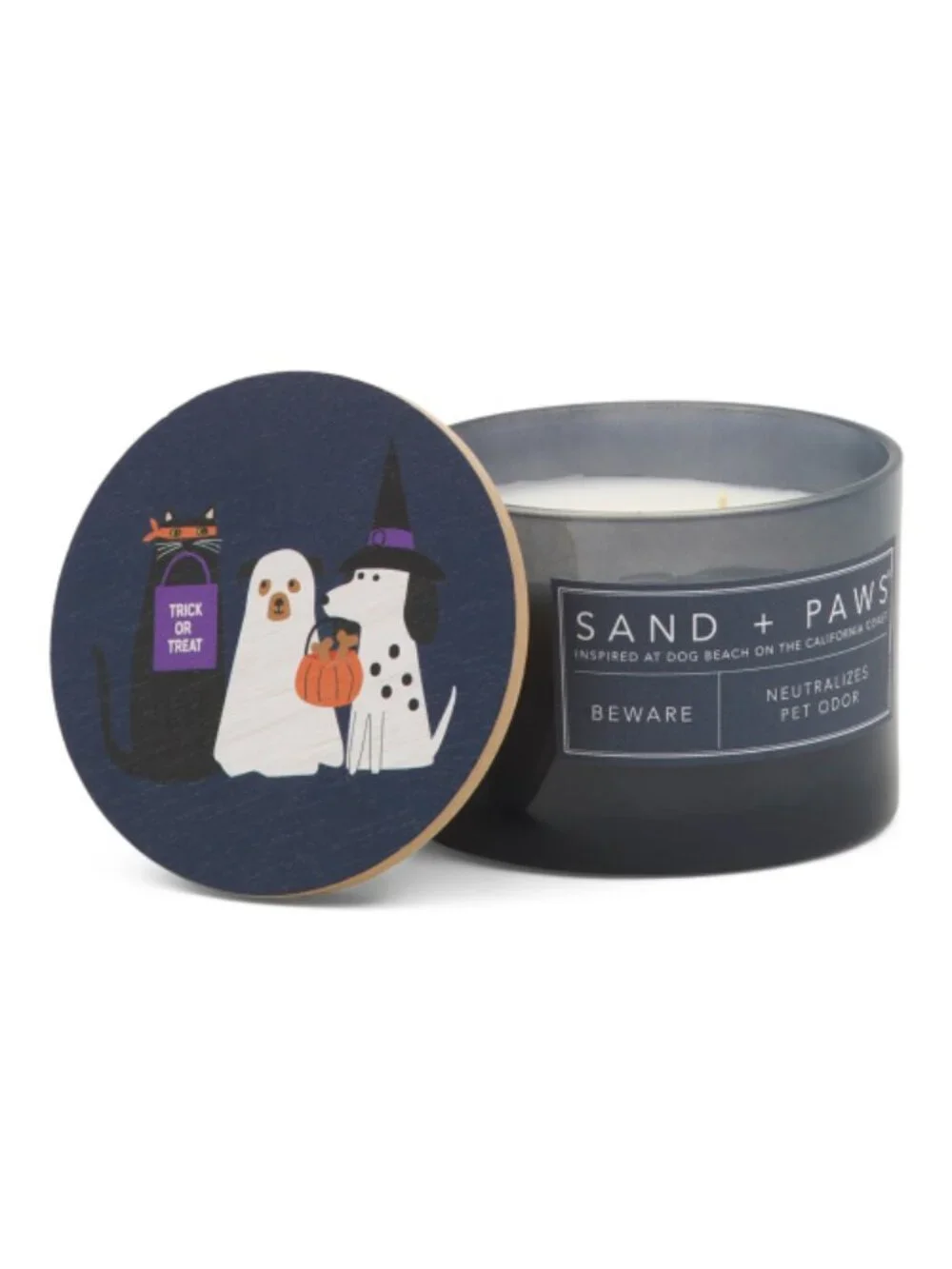 SAND AND PAWS 12oz Beware Scented Candle With Decorative Wood Lid - NWOT